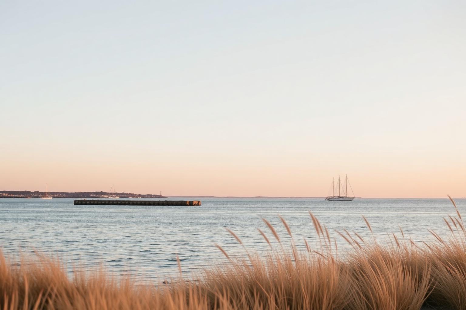 Quiet Long Island North Shore harbor at golden hour